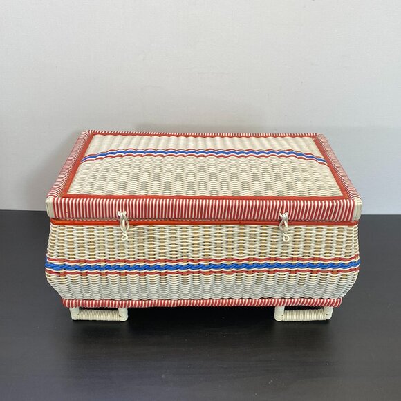 Sewing box in plastic and natural fiber, wooden basket, four feet case, jewelry - Picture 1 of 10